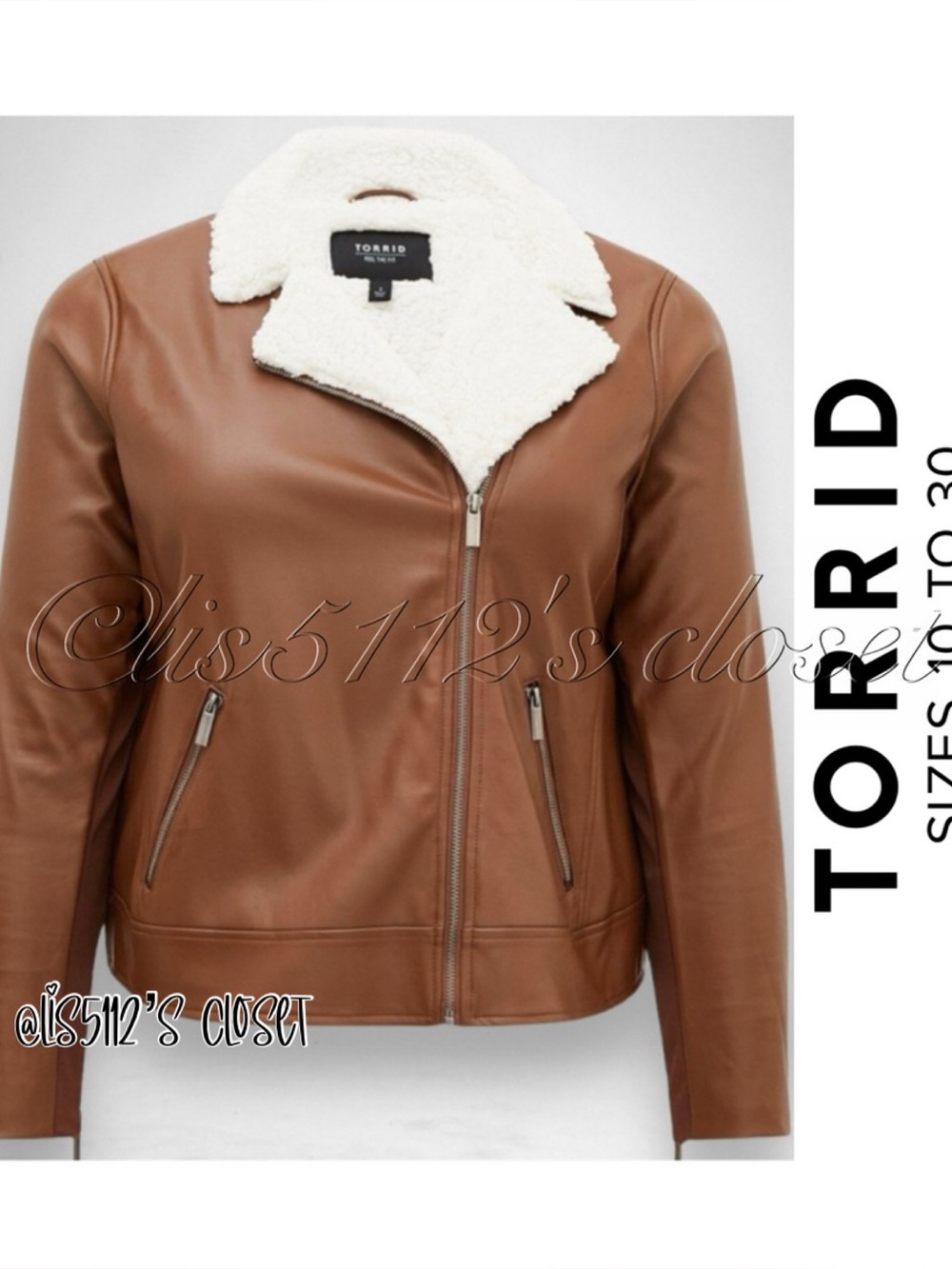 Torrid Brown Faux Leather Sherpa Line Moto Jacket 2X 18 20